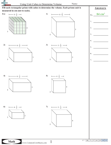Volume Worksheets - Using Cubes to Find Volume (Fractional Sides) worksheet
